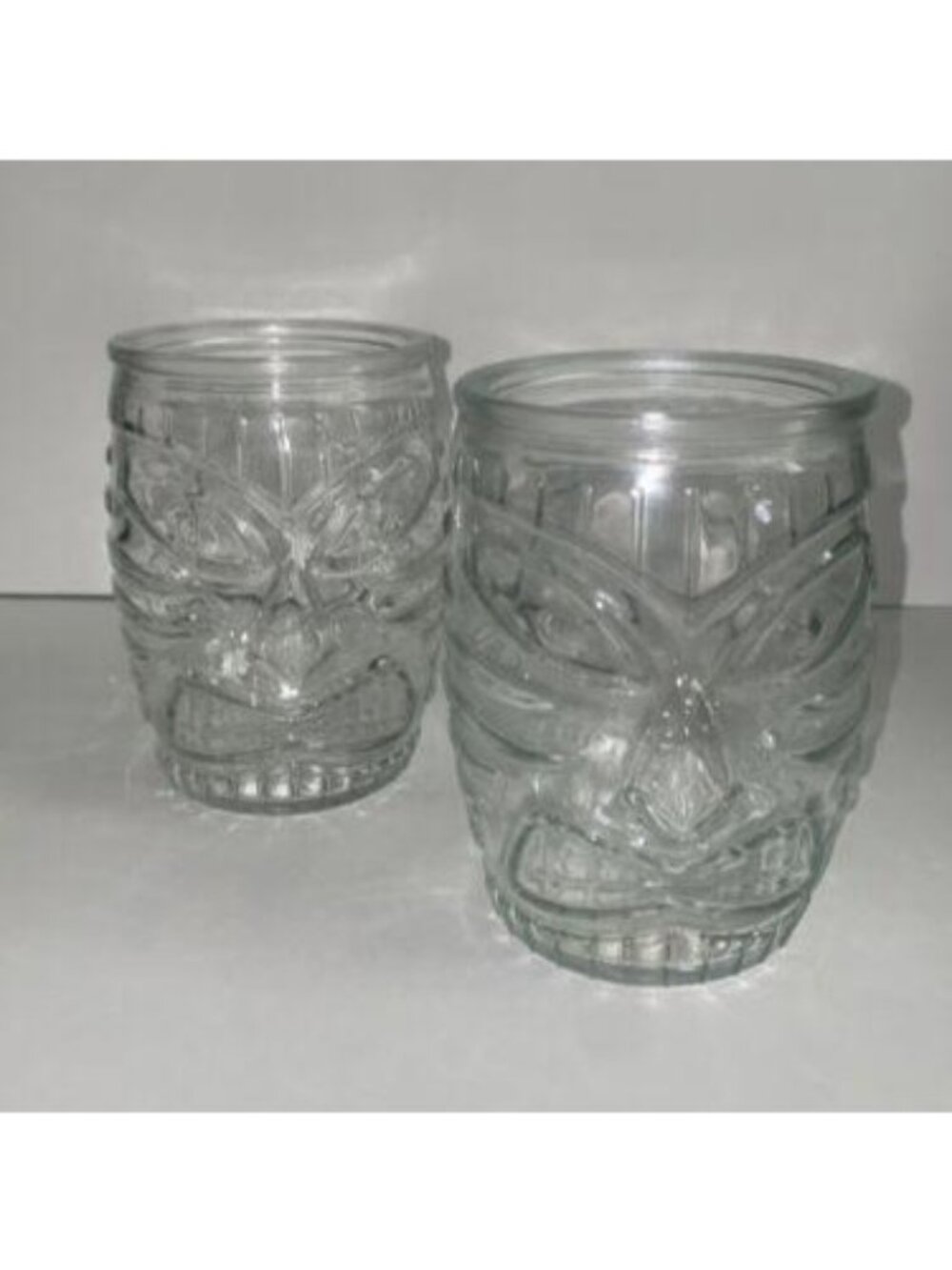 Set Of 2 Vtg Libbey Tiki Statue Tumblers Rocks Glasses Clear 16 Oz